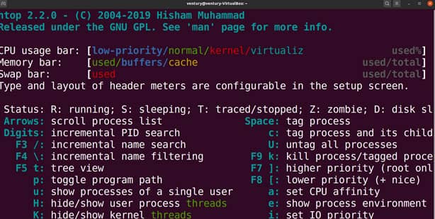 Captura de tela do Software htop